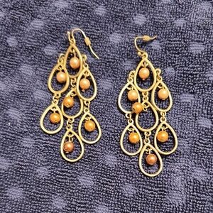 Elegant Gold and Brown Teardrop Earrings